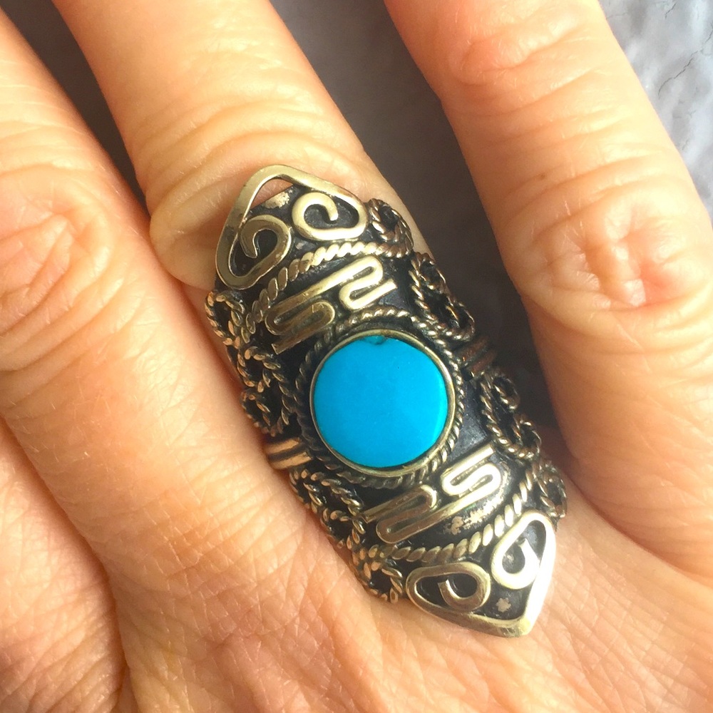 Silver And Turquoise Adjustable Ring